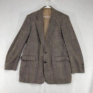 Merrit Taylored Clothing Brown Tweed Suit Jacket Mens Size 44L